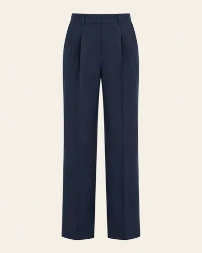 Pantaloni eleganti donna blu con pince su fondo avorio
