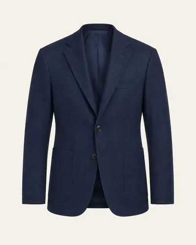Giacca uomo blu navy in lana su fondo avorio